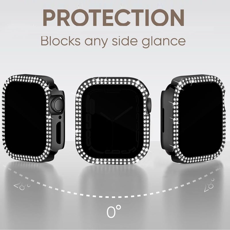 Lesampo Women Sparkly iWatch Screen Protector Case Compatible with Apple Watch Band 38mm 40mm 41mm 42mm 44mm 45mm 46mm Series,No_Glass Slim Bling Bumper (Black+Rose Golden+Starlight, 45 MM) - Image 2